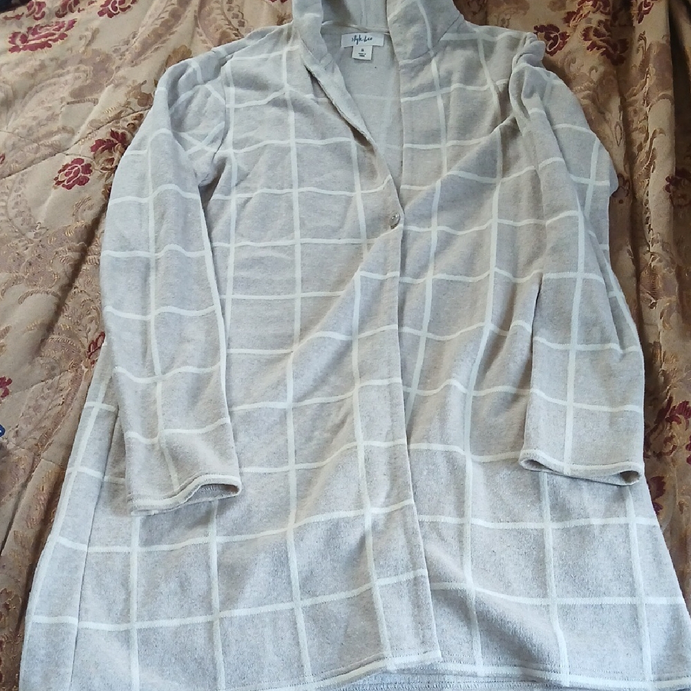 Cream Plaid Open Cardigan